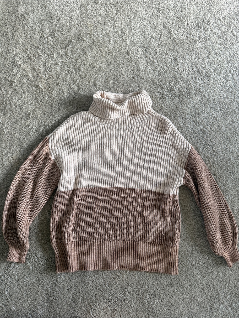 American Eagle Outfitters Two-Tone Cowl Neck Sweater - Cream & Brown